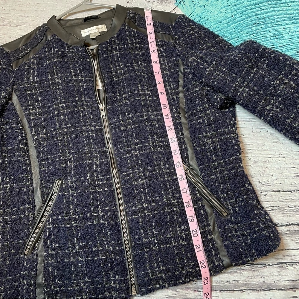 🏷️NWT‎ Christopher & Banks Nubby Tweed Bomber Jacket Medium Faux Leather Panels - Picture 8 of 13